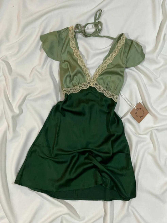 Vintage Lace Satin V-neck Dress