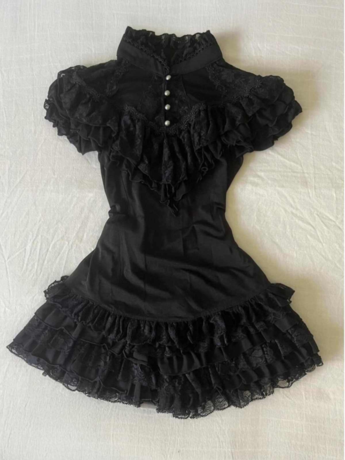 Black Lace Stand-up Collar Shirt