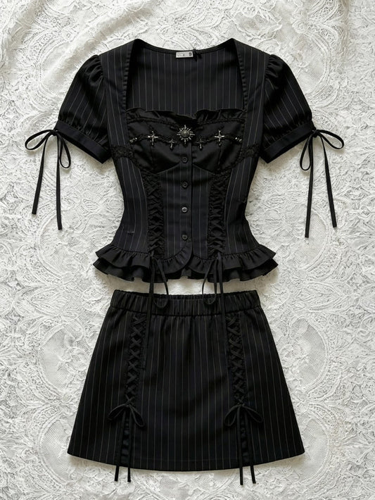 dark coquette bow suit