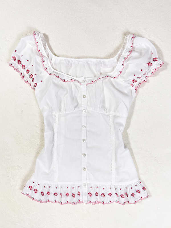 Vintage Square Collar Flower Shirt