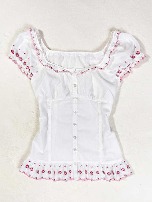 Vintage Square Collar Flower Shirt