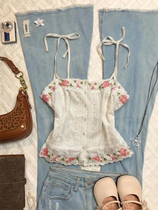 floral straps tank top