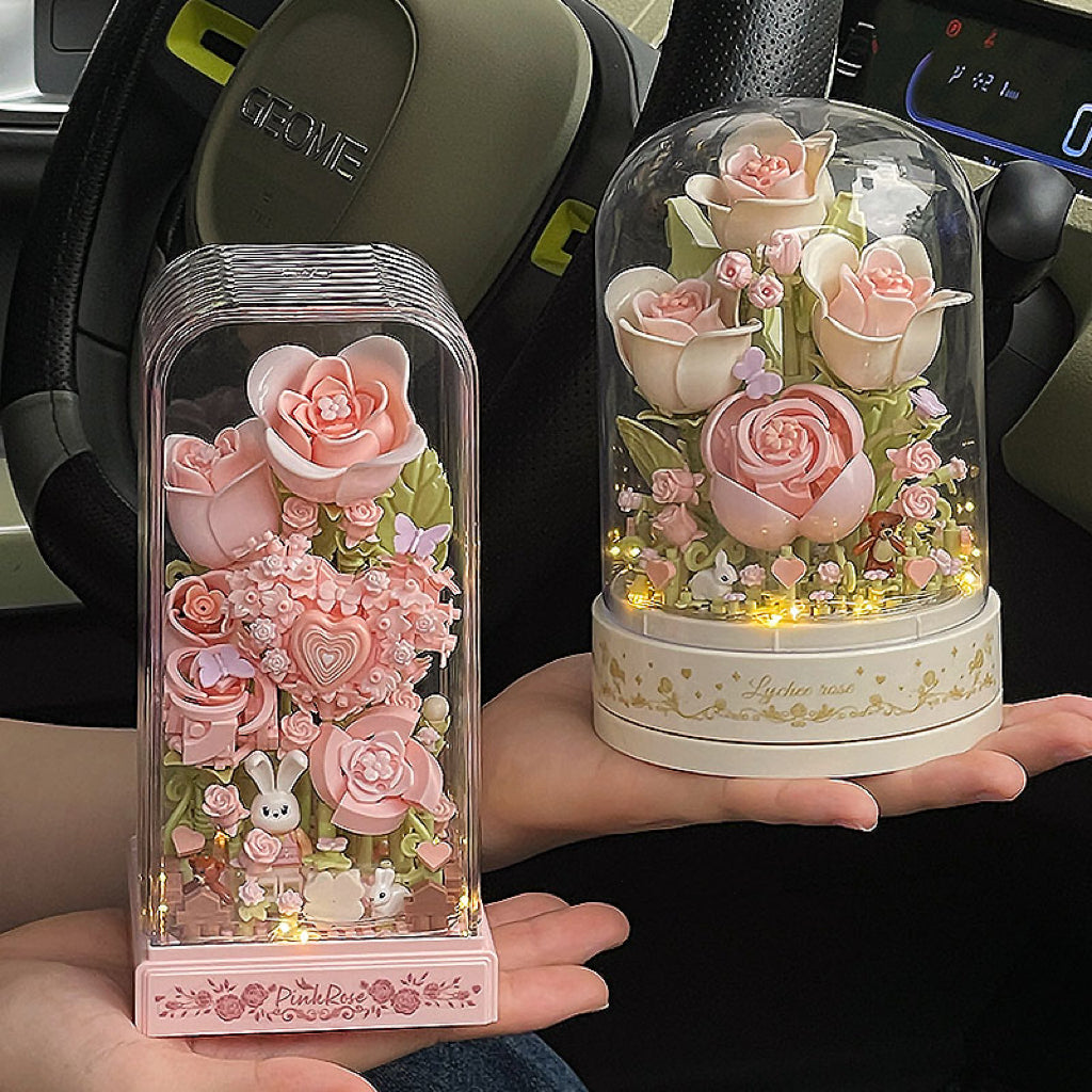 Rose building blocks assembled flower music box