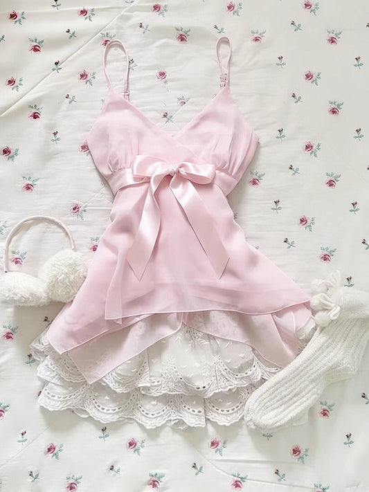 pink bow mesh dress