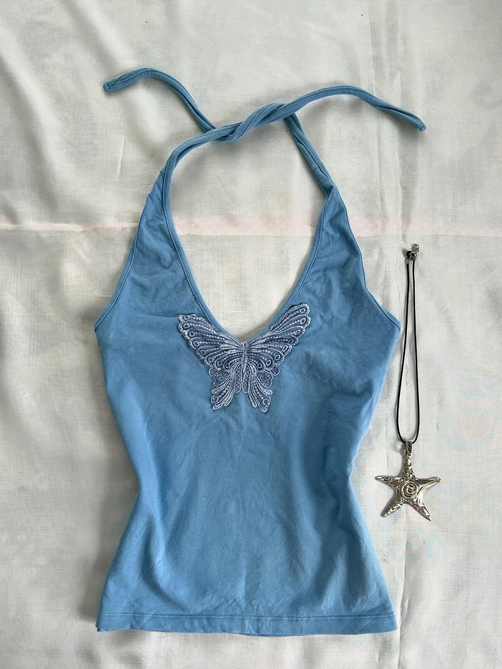 blue butterfly tank top