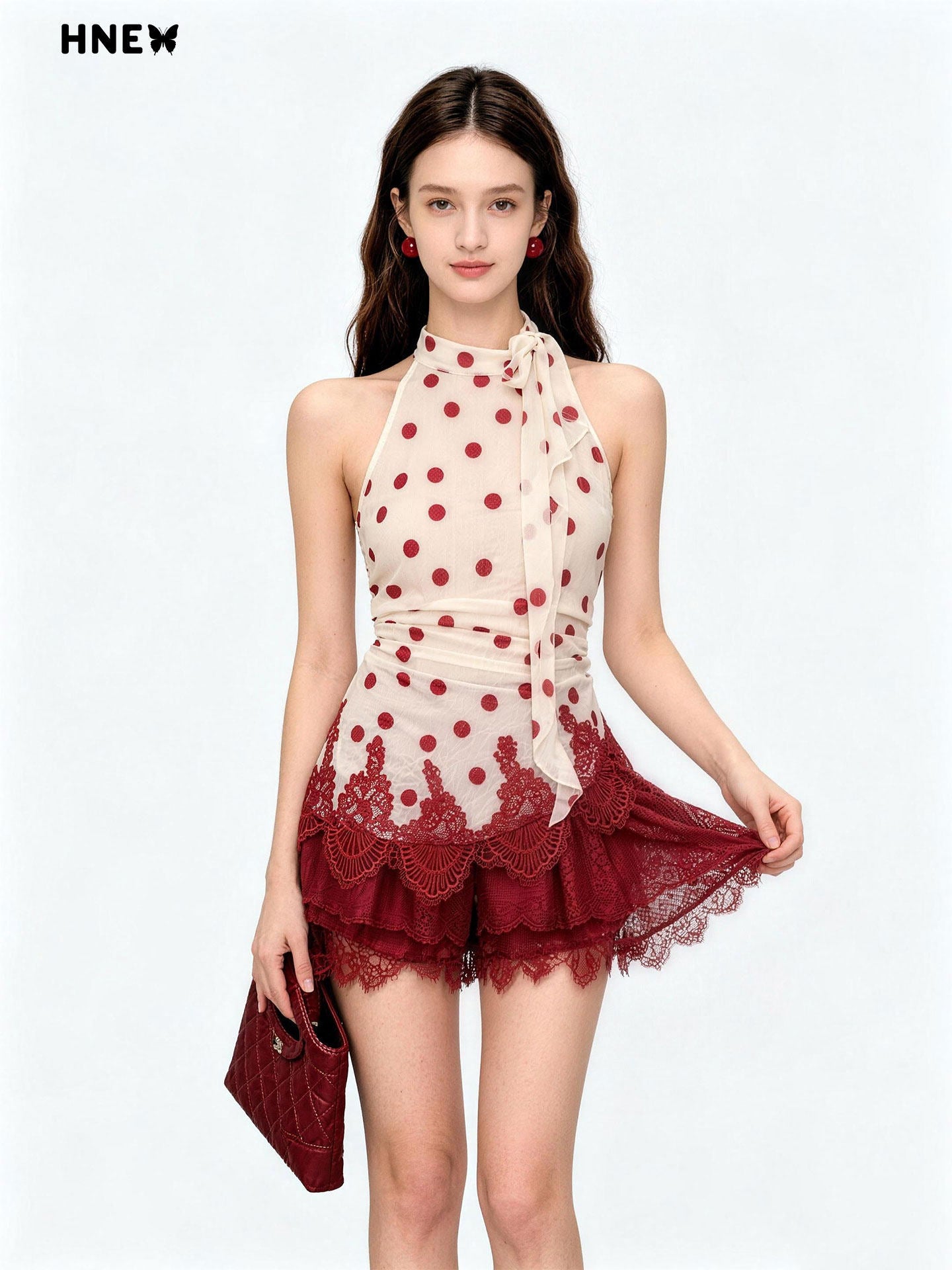 Red polka dot top and skirt set