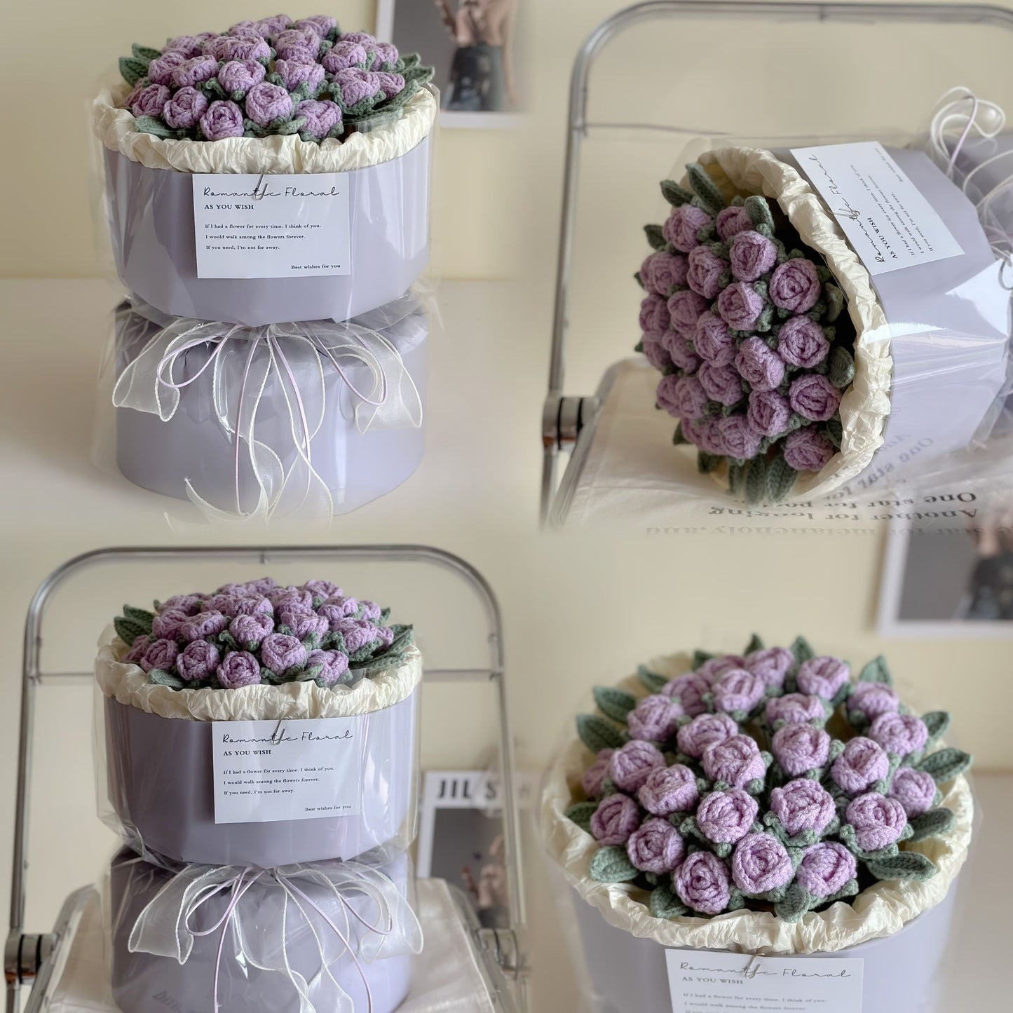 Knitted multi-head bubble rose handmade bouquet