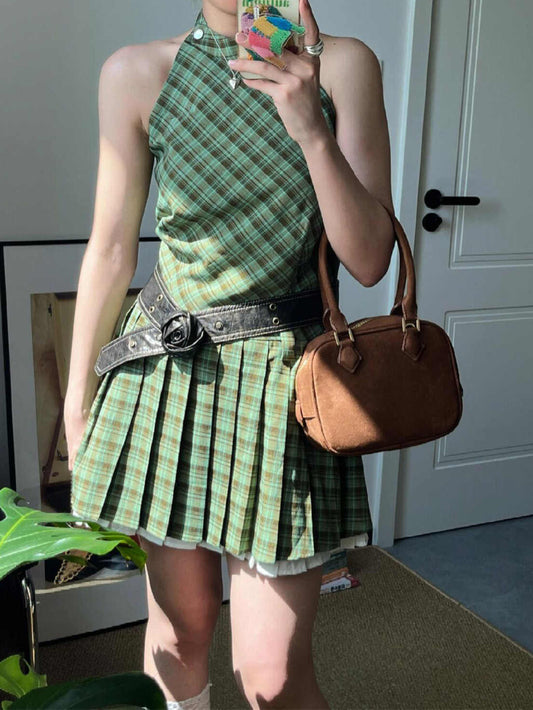 Fairy Grunge Green Plaid Dress