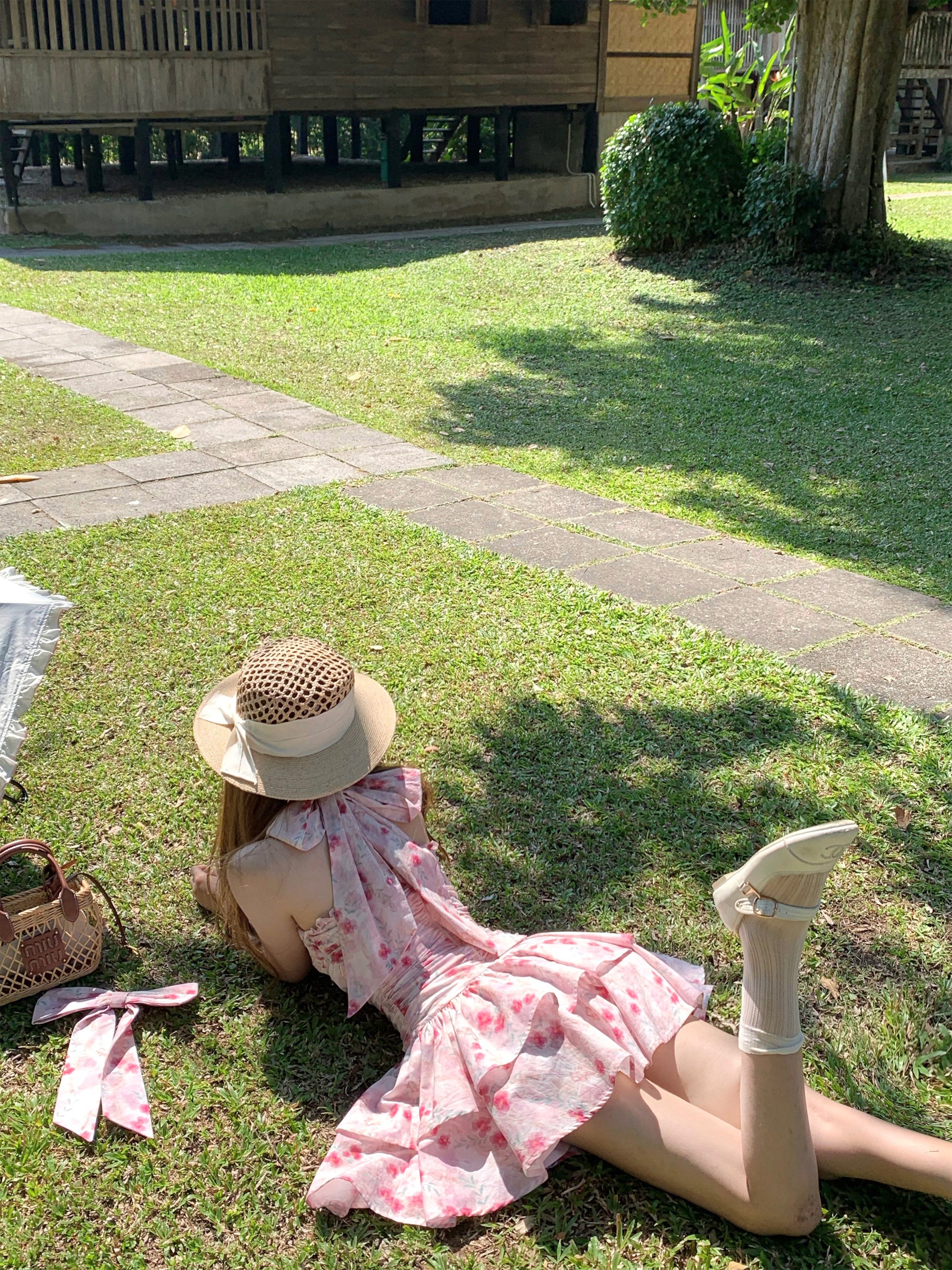 pink floral bow dress