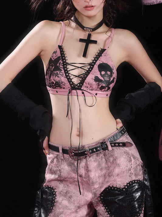 Skull Print Punk Leather Underwear
