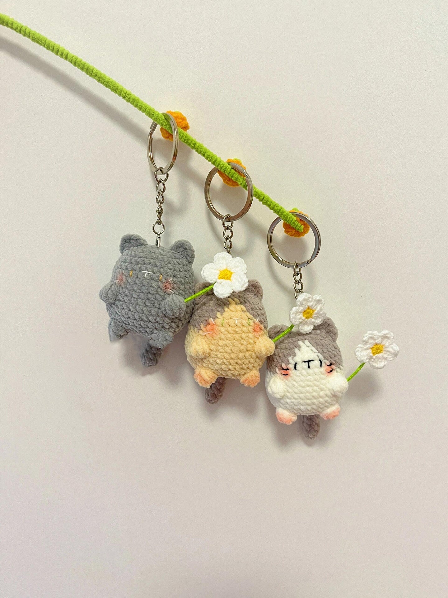 diy wool floral kitten pendant keychain doll