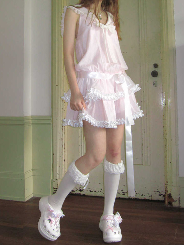 Angel Pink Lace Bow Dress
