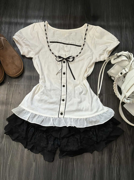 Retro White Short-sleeved Shirt