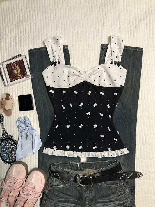 dark coquette polka dots tank top