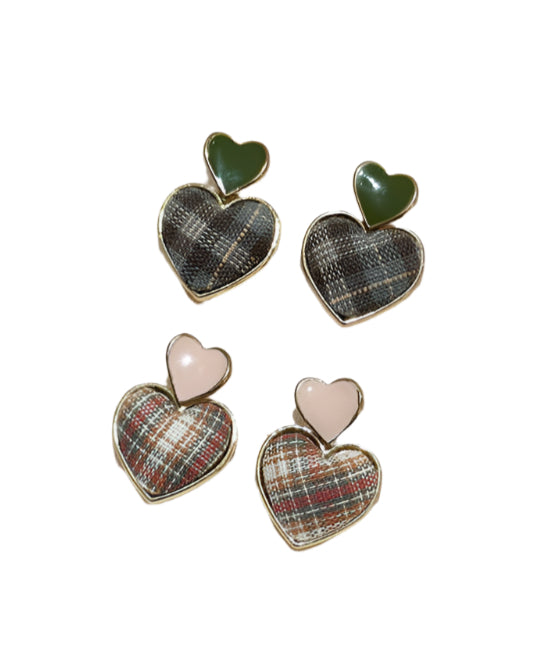 Preppy Heart Plaid Earrings