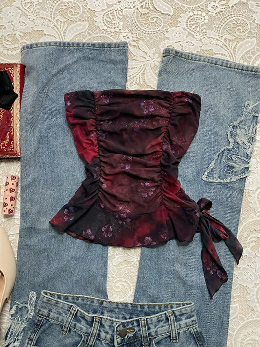 burgundy bow crop top