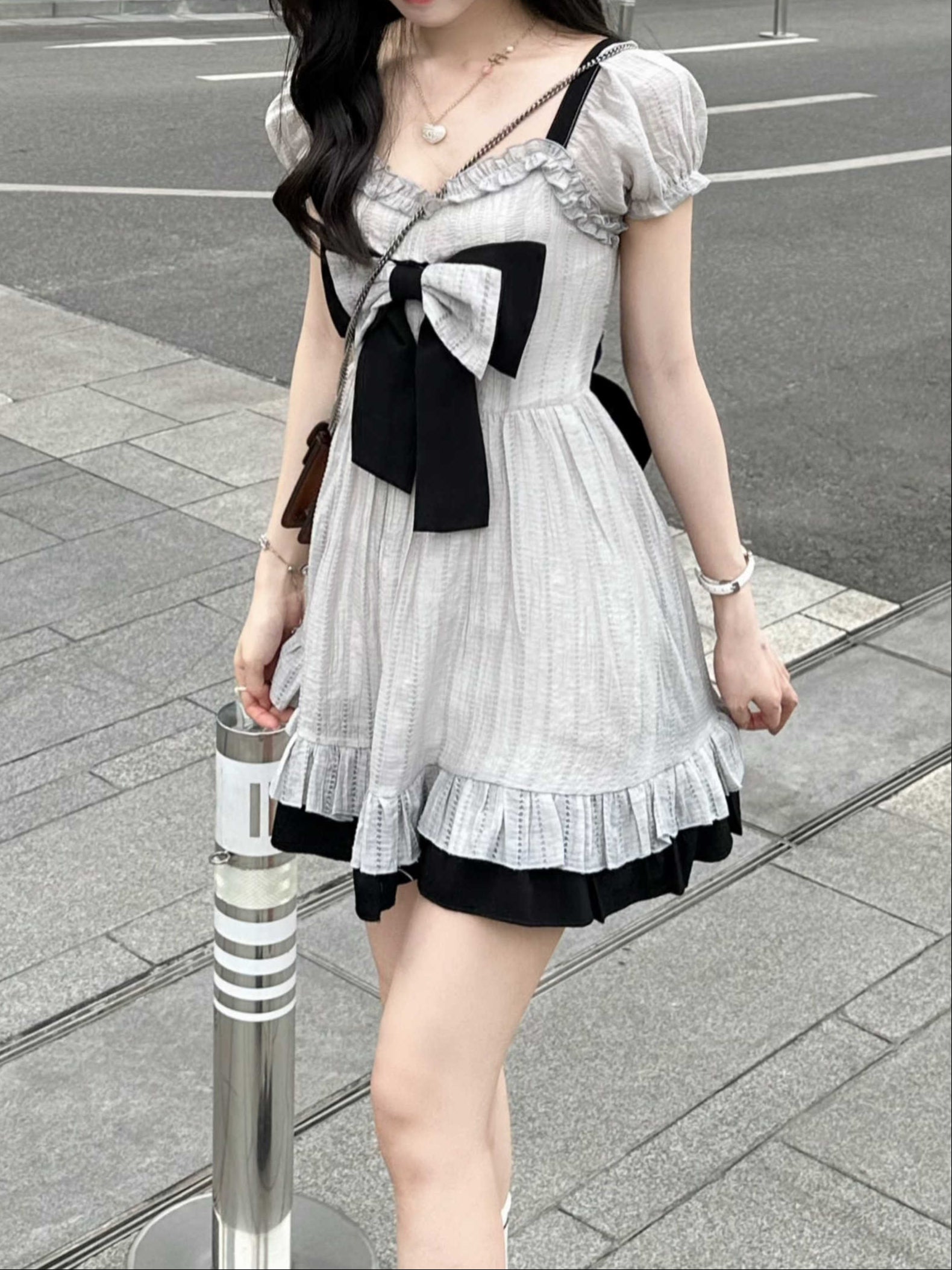 Gray Bow Tie Acubi Dress