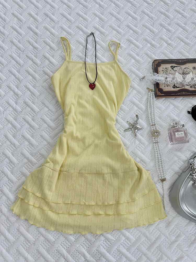 Retro Yellow Suspender Dress