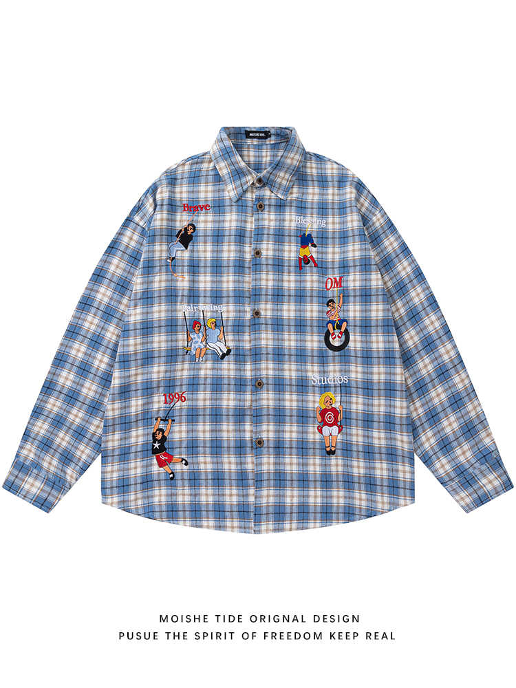 Retro Embroidered Plaid Shirts