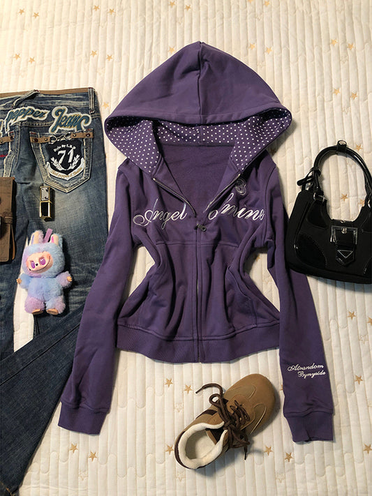 purple hooded jacket