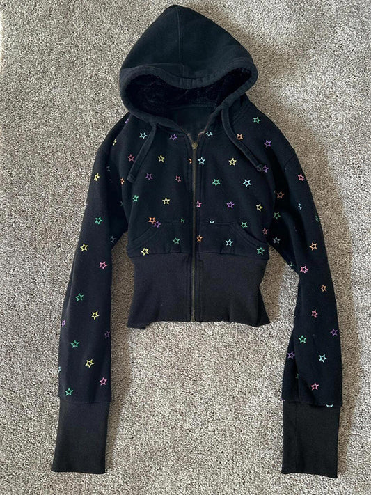 black star printed hooded jacket