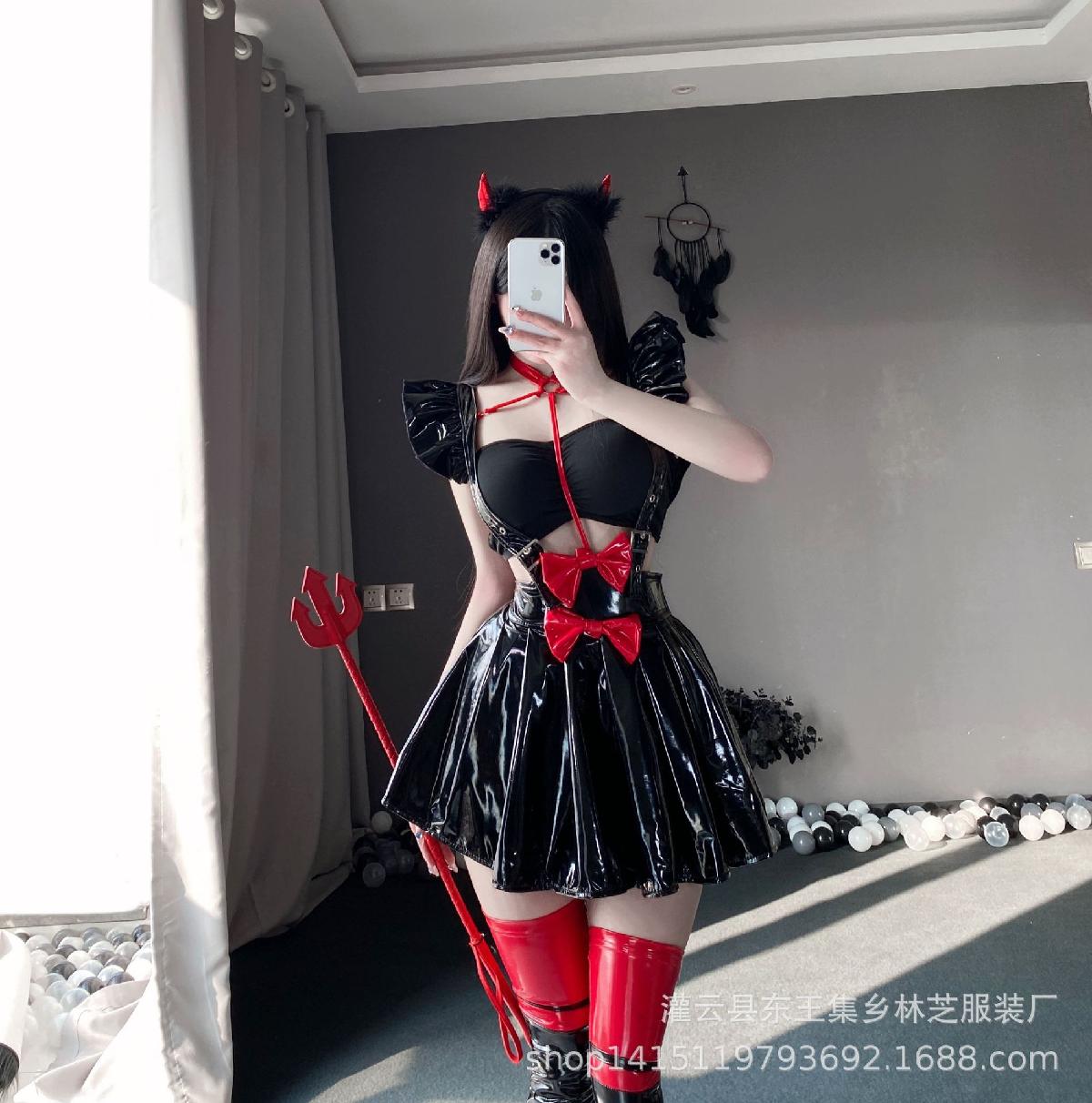Leather Puffy Sleeves Maid Dress