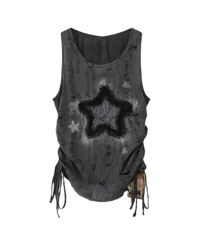 Grunge Embroidered Star Tank Top