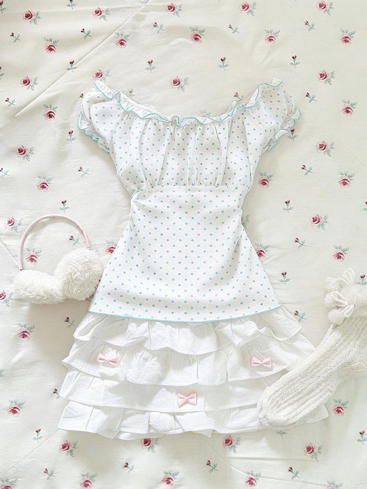 polka dots puff-sleeved shirt