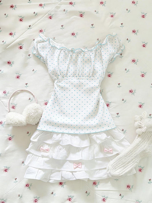 polka dots puff-sleeved shirt