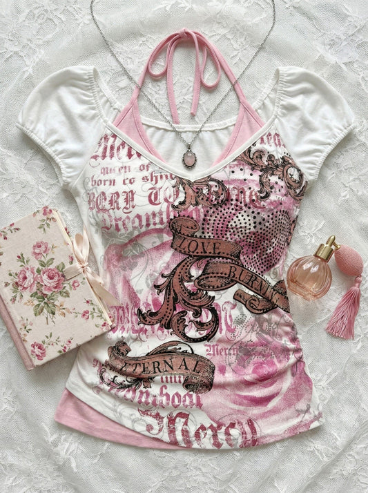 vintage print halter top shirt