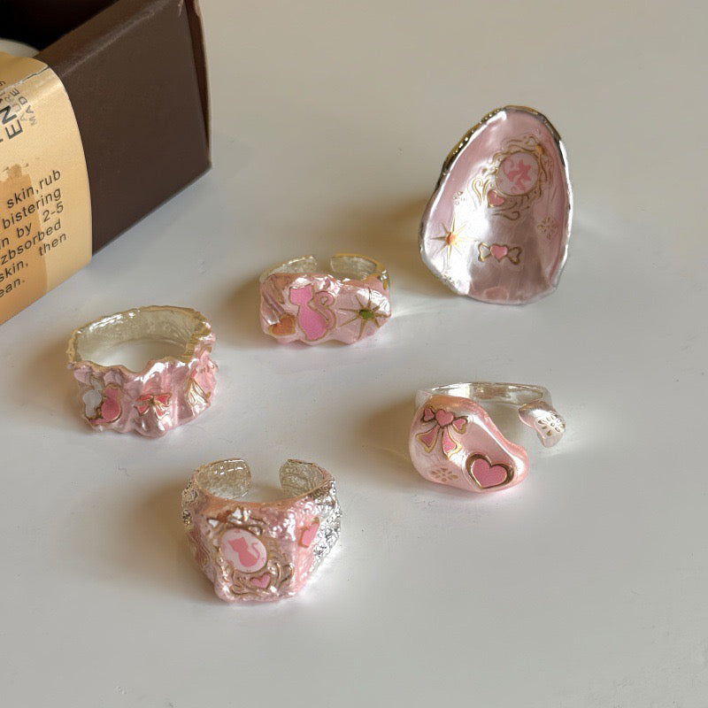 handmade enamel dripping oil cat bow applique ring