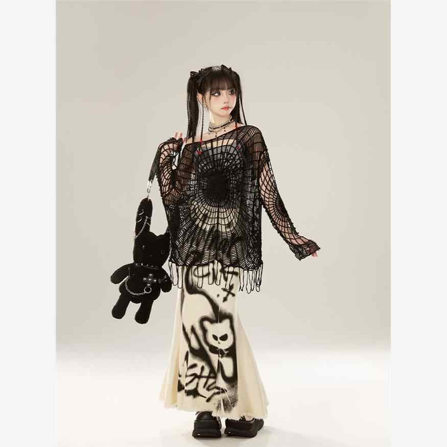 Y2K Gothic Spider Hollow Knitted Top