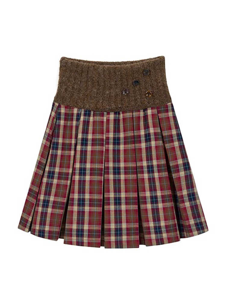 Red Plaid Pleated Skirt