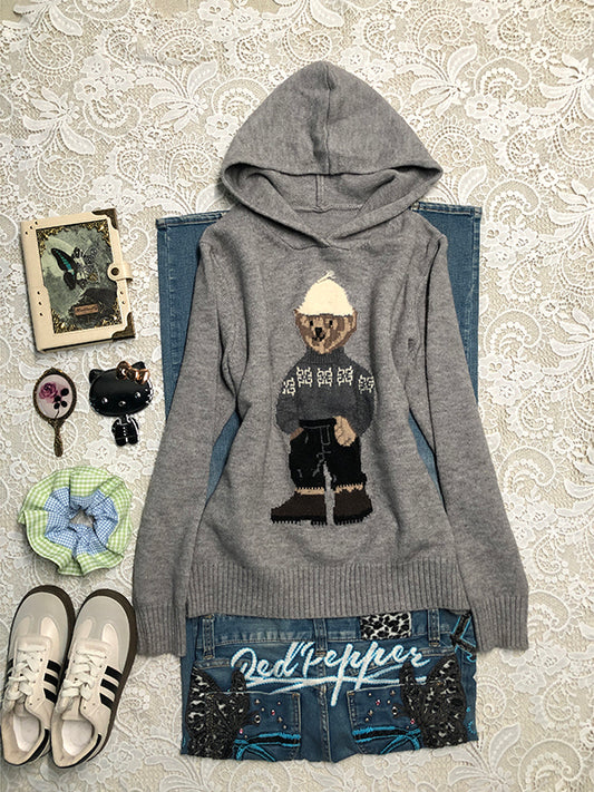 retro bear embroidered sweater
