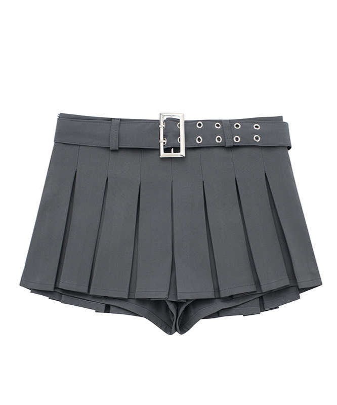 Preppy Belt Pleated Mini Skirt