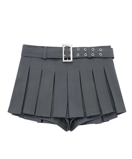 Preppy Belt Pleated Mini Skirt