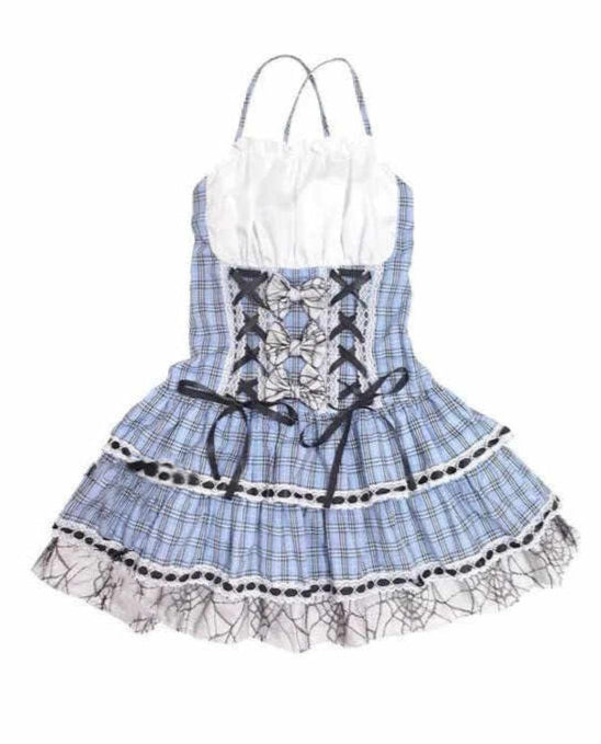 Retro Plaid Straps Corset Cake Dress