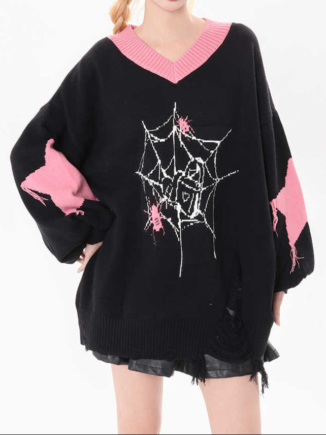 Soft Goth Spider V-neck Sweater