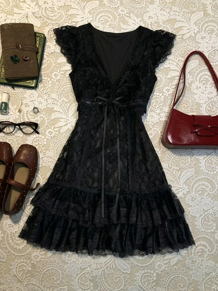 dark coquette ruffled dress