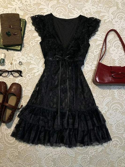 dark coquette ruffled dress