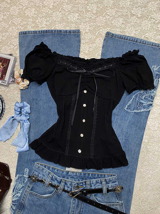 Lace Vintage Bow Shirt
