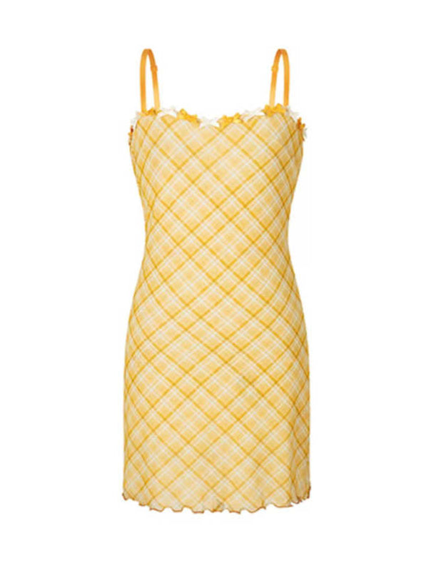 Yellow Plaid Suspender Dress