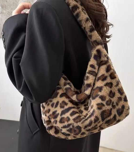 Y2K Plush Leopard Crossbody Bag