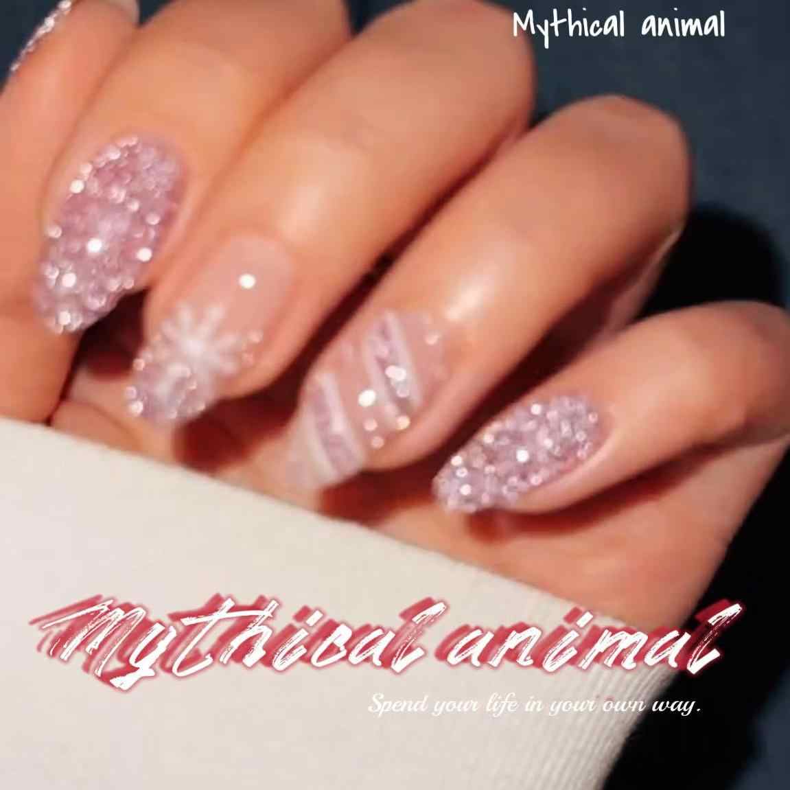 Christmas Pink Sparkling Nails