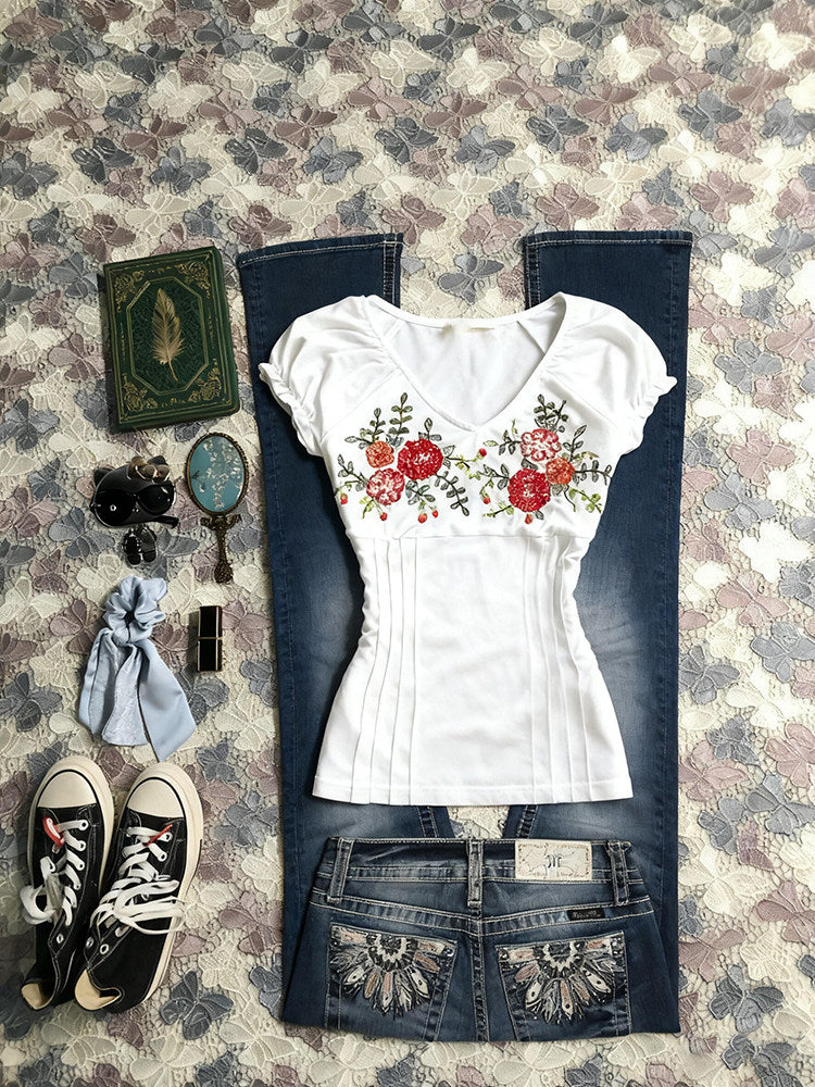 vintage flowers v-neck shirt