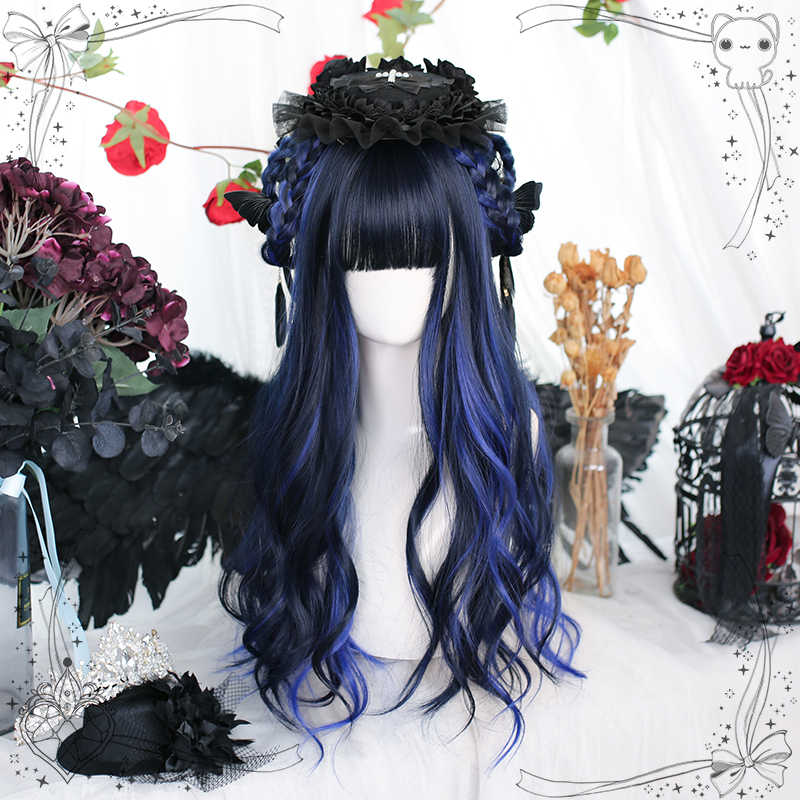 Navy Long Curly Wig
