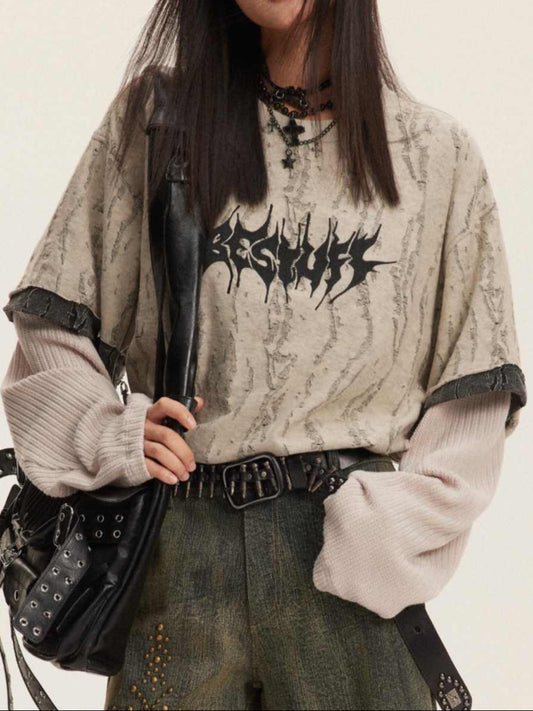 Grunge Letter Round Neck Sweatshirt