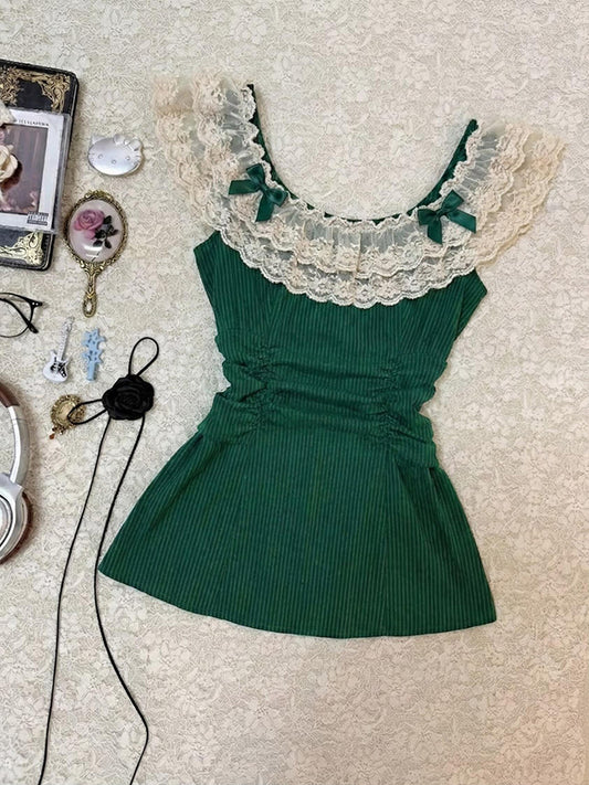retro lace green tank top