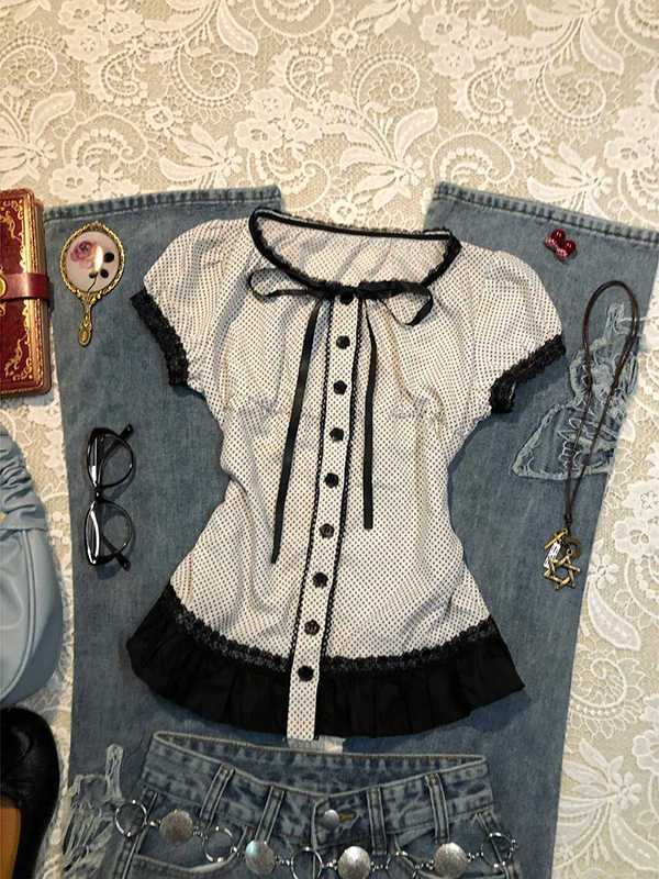 Dark Coquette Polka Dot Shirt