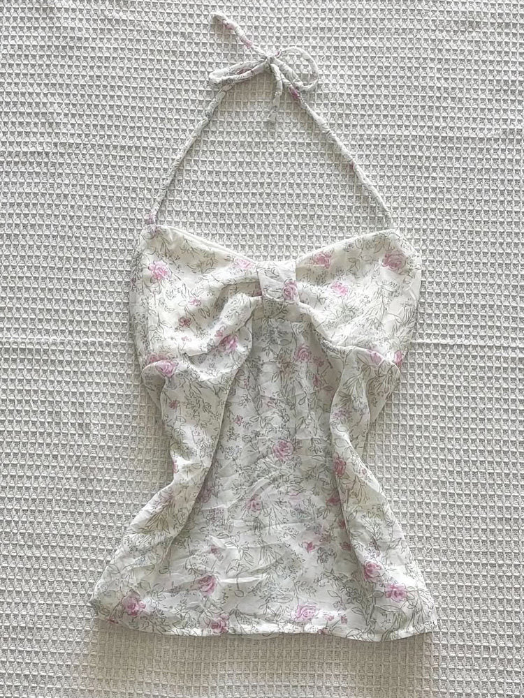 white floral halter top